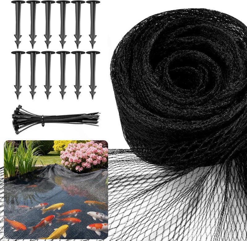 Alloxity 10 x 10Ft Pond Netting for Koi Ponds, Koi Pond Net Cover, Durable & Sturdy Pond Netting Cover for Leaves, Protect Koi Fish Against Herons, Raccoons, Cats & Predators, 12pcs Stakes Included - Image 1